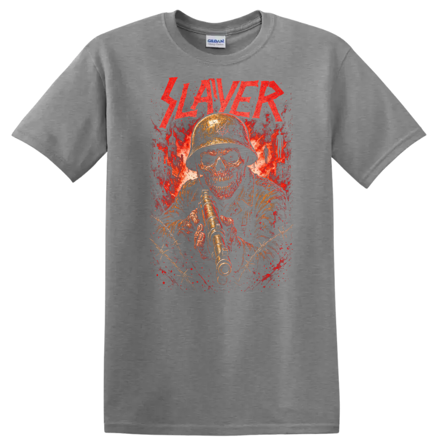 Retro Slayer Heavy Metal Skull Soldier T Shirt Album Cover Style - Sport Grey