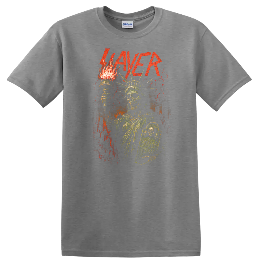 Retro Slayer Heavy Metal Album Art Skull Torch T Shirt - Sport Grey