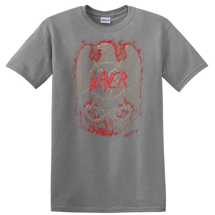 SLAYER Retro Heavy Metal Band Album Cover Style T Shirt - Sport Grey