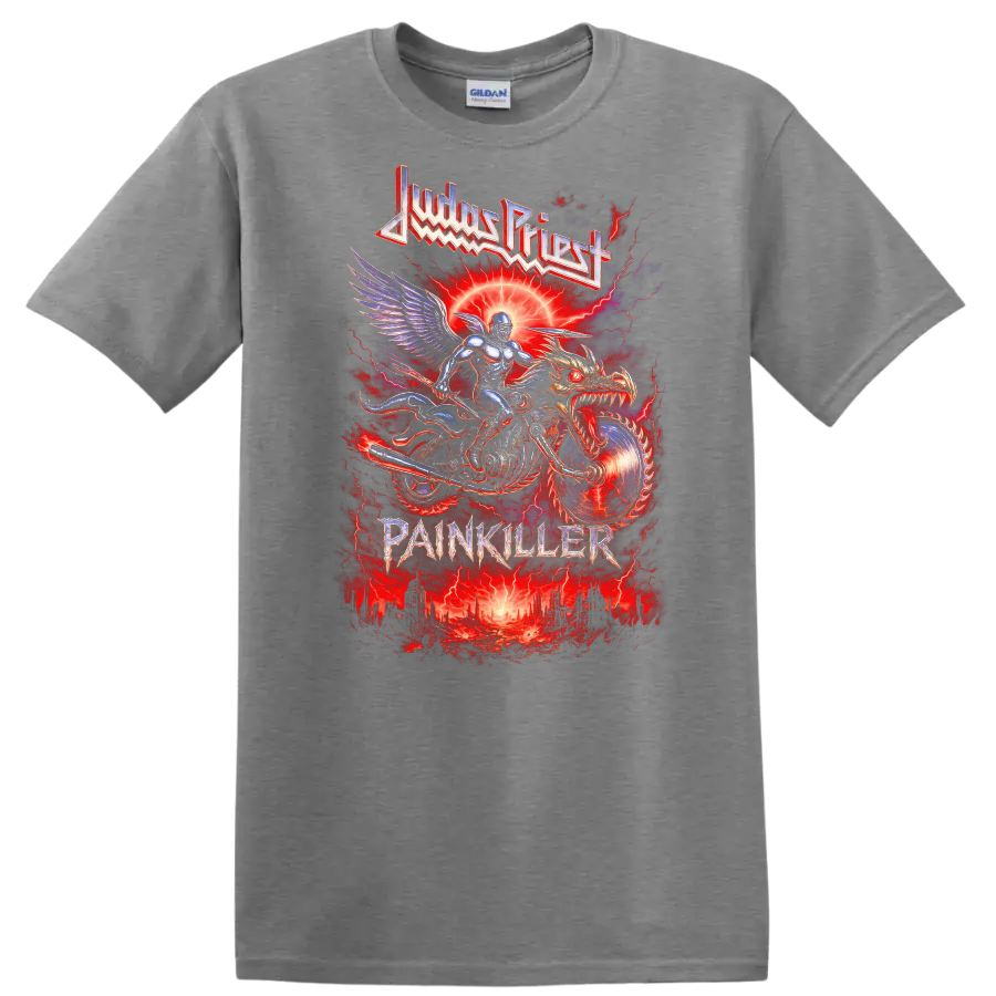 Judas Priest Painkiller Retro Heavy Metal Album Cover T Shirt - Sport Grey