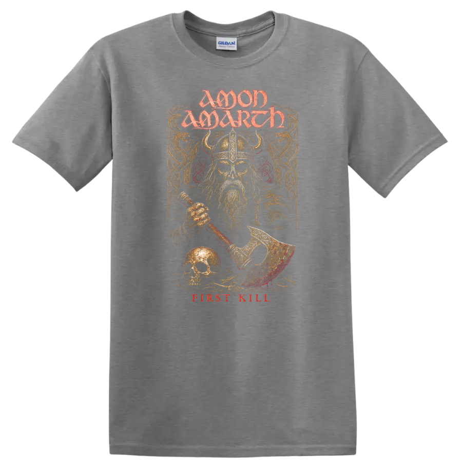Moon March First Kill Viking Heavy Metal Retro Rock T Shirt - Sport Grey