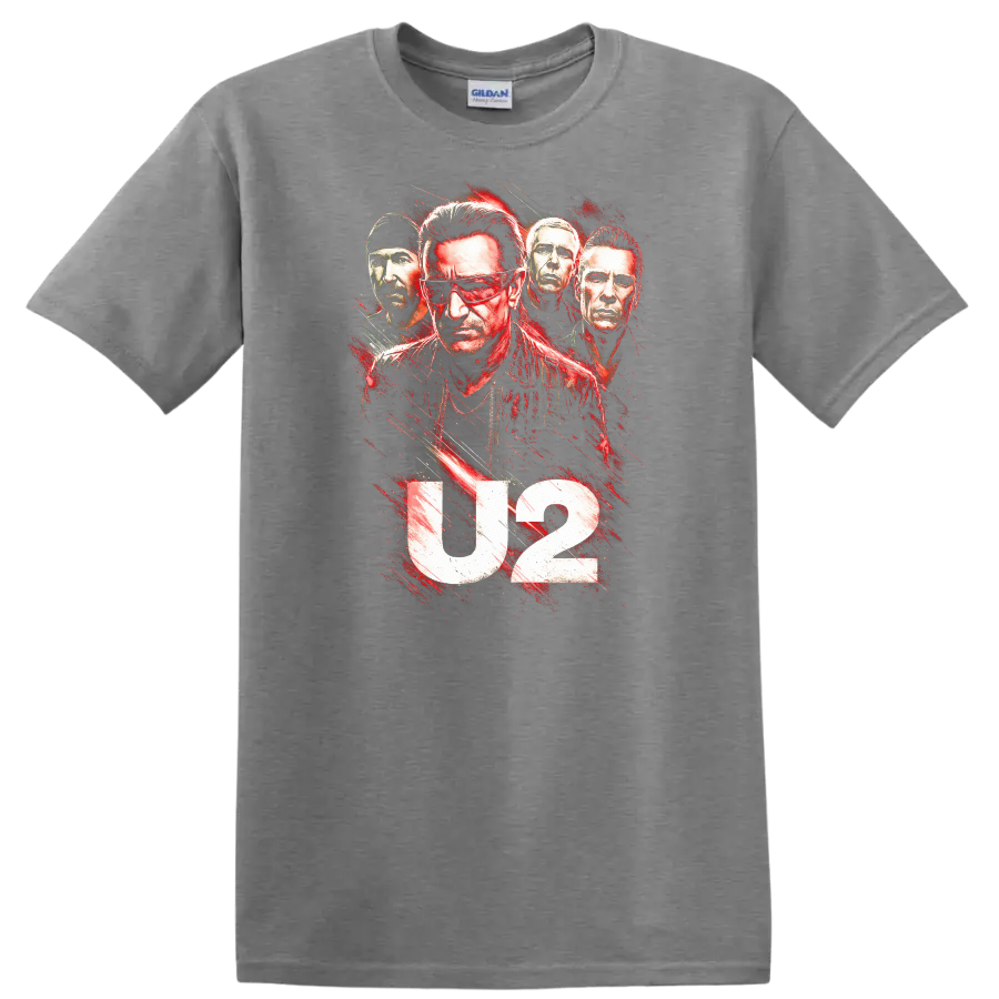 U2 Retro Rock Heavy Metal Album Cover Style T Shirt - Sport Grey