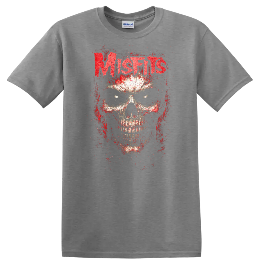 Mistis Blood Skull Retro Heavy Metal Rock Band T Shirt - Sport Grey