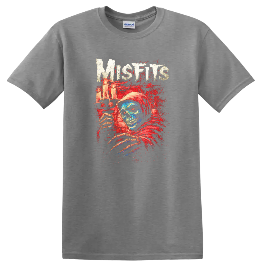 Misfits Horror Skull Heavy Metal Album Style T Shirt - Sport Grey