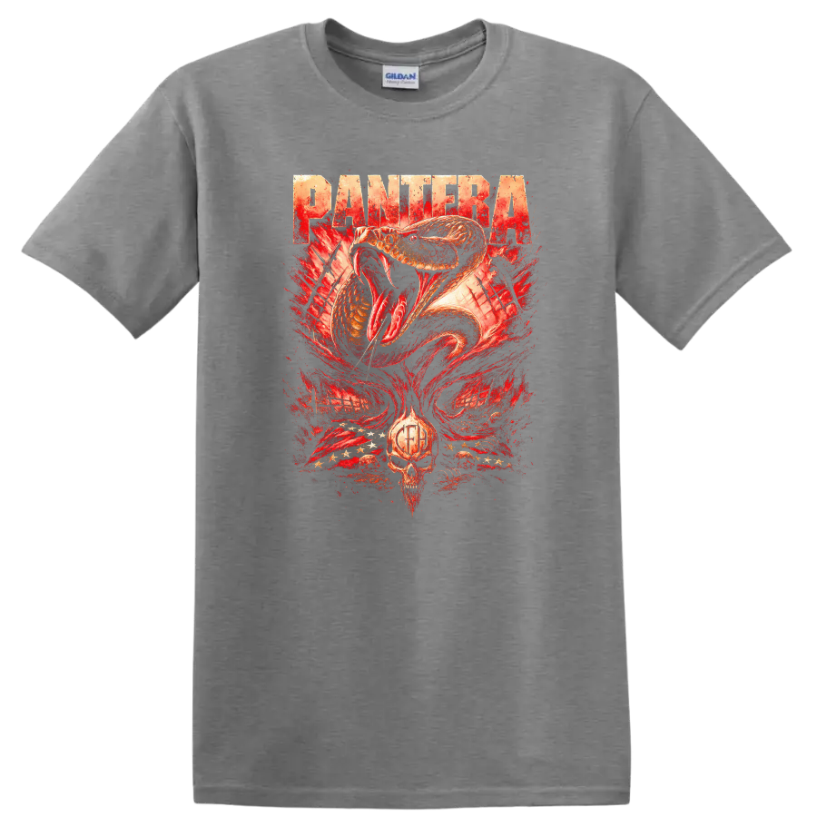 Pantera Retro Heavy Metal Snake Skull T Shirt Album Cover Style - Sport Grey