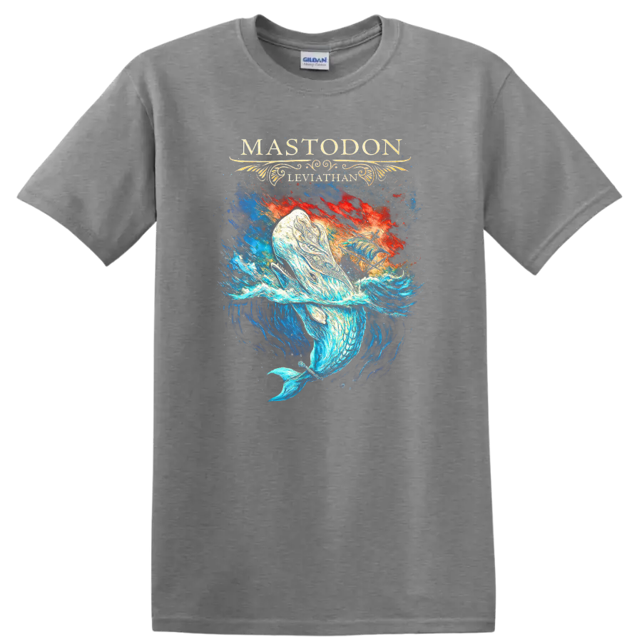 Mastodon Leviathan Retro Heavy Metal Album Art T Shirt - Sport Grey