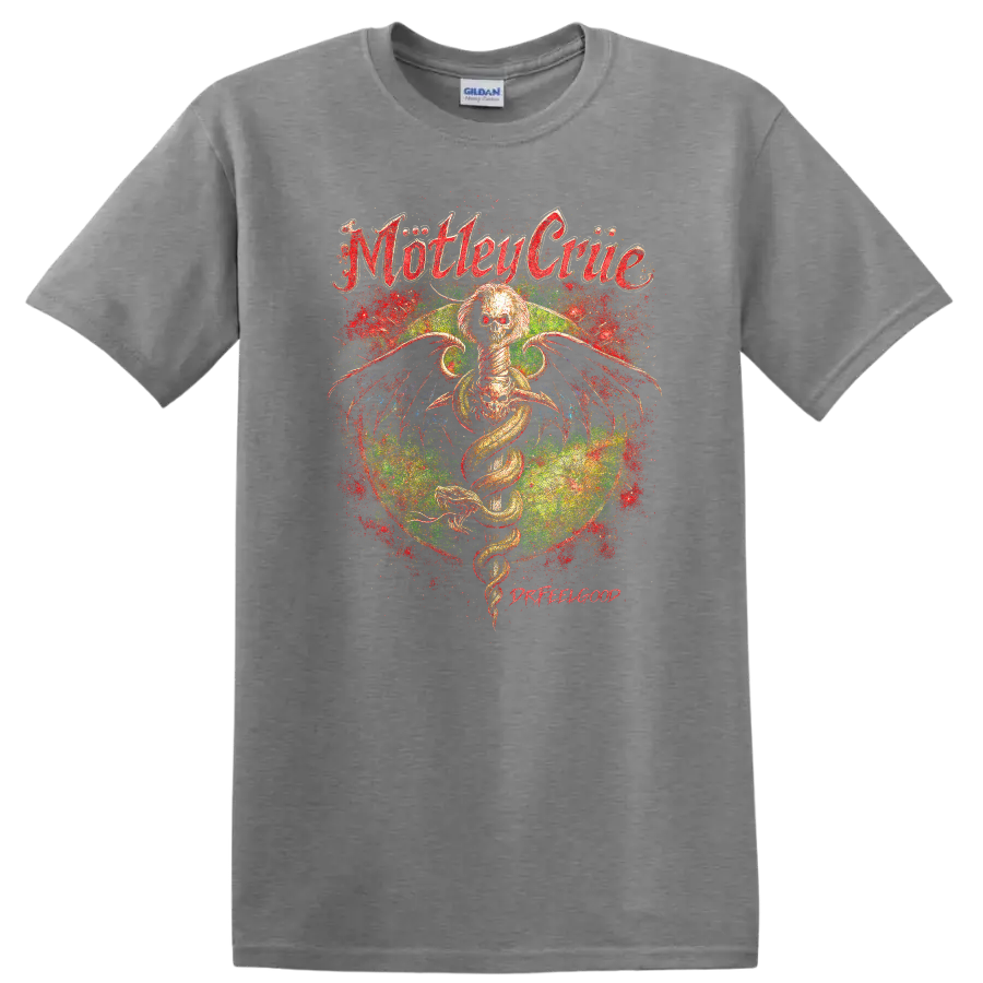Motley Crue Retro Heavy Metal Album Cover Legend Style T Shirt - Sport Grey