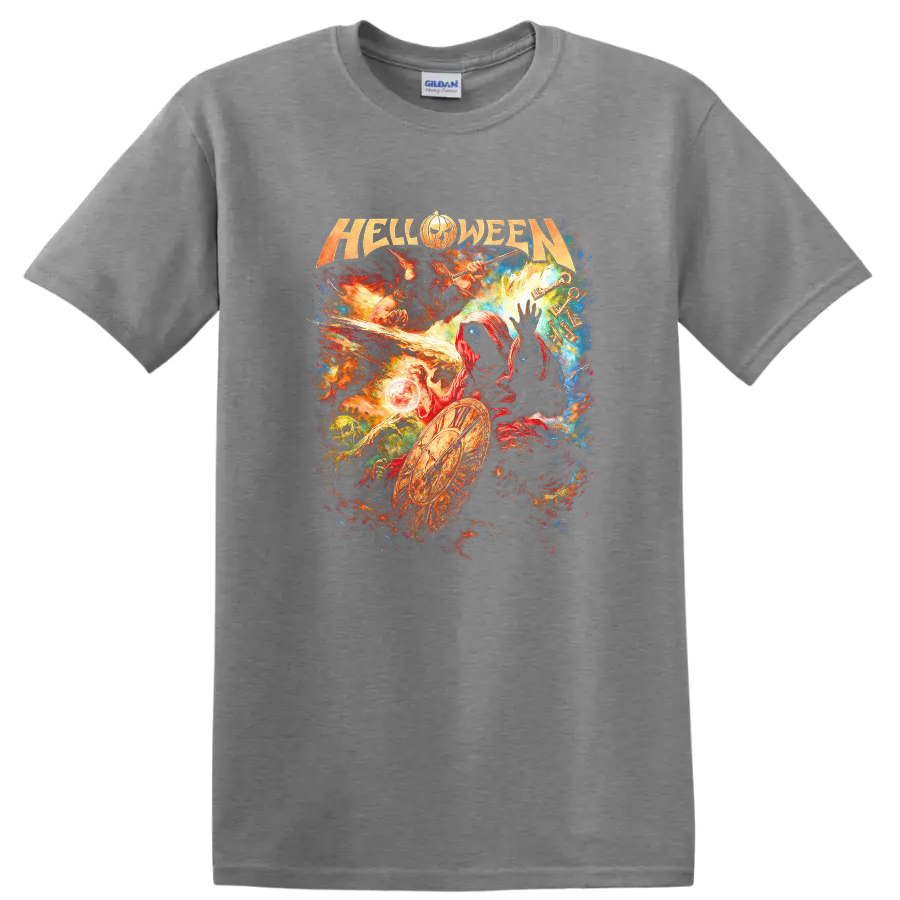 Halloween Heavy Metal Retro Rock Album Cover Style T Shirt - Sport Grey