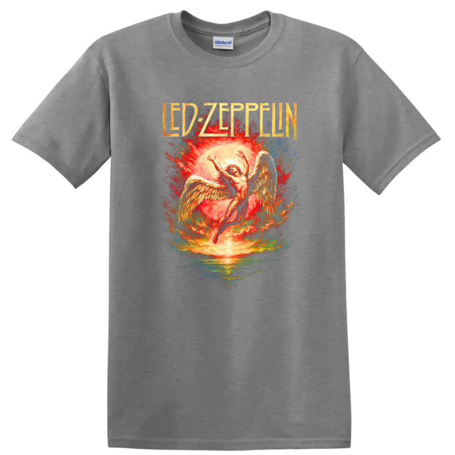 Led Zeppelin Retro Heavy Metal Album Cover Legend Style T Shirt - Sport Grey
