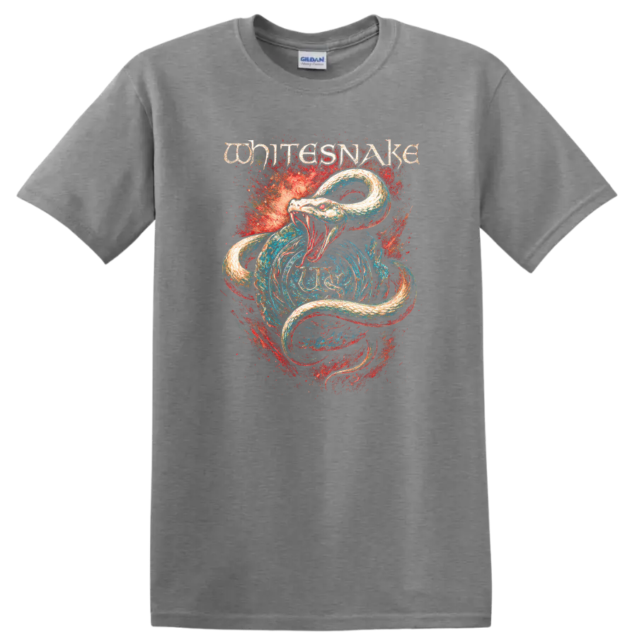 White Snake Retro Heavy Metal Album Cover Style T Shirt - Sport Grey