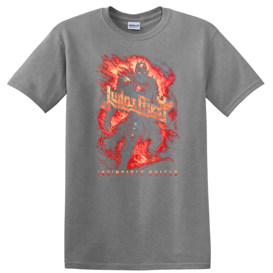 Judas Priest Heavy Metal Flame Art T Shirt Retro Rock Band Tribute - Sport Grey