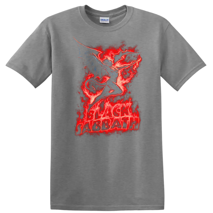 Black Sabbath Retro Heavy Metal Dragon Flames Album Cover T Shirt - Sport Grey