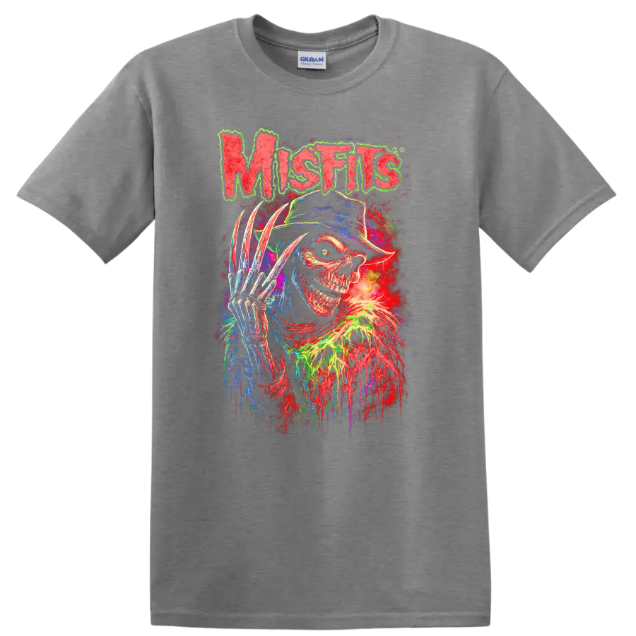 Misfits Neon Horror Skull Retro Rock Heavy Metal T Shirt - Sport Grey