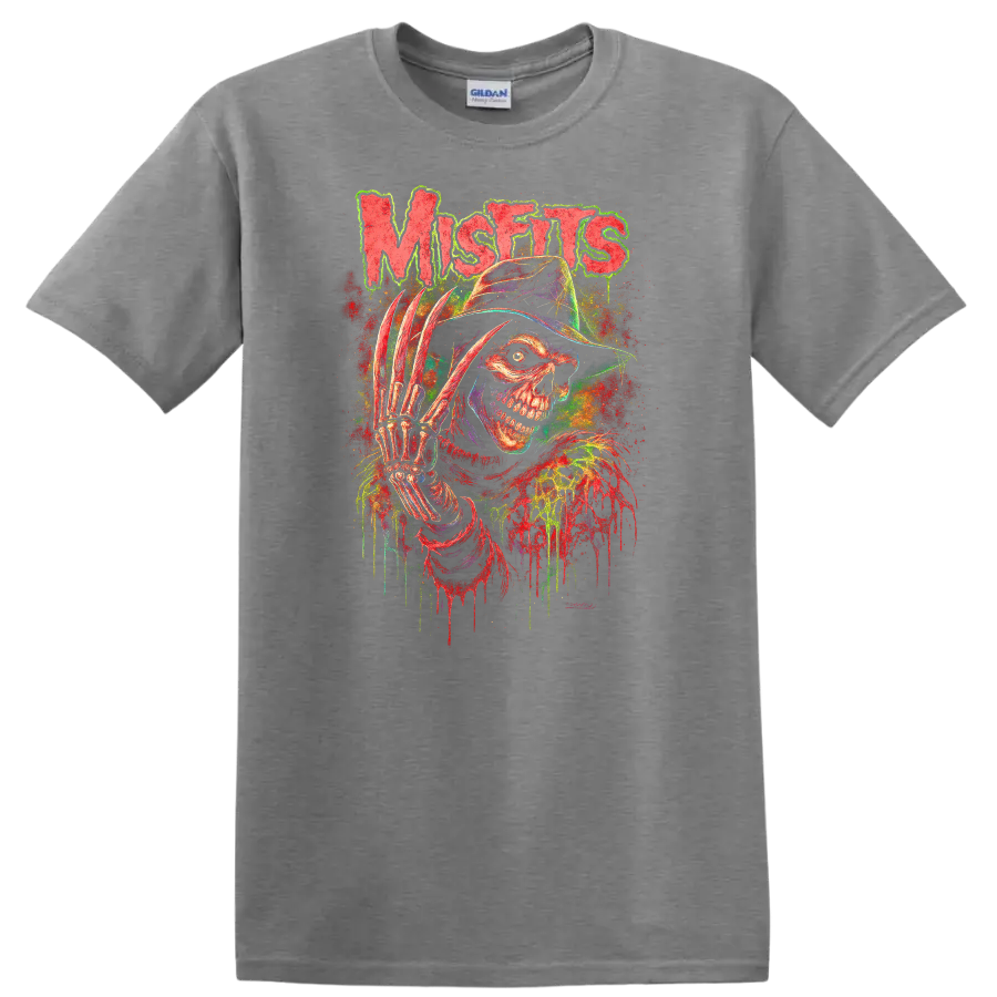 Misfits Retro Heavy Metal Skull T Shirt Neon Album Cover Legend - Sport Grey