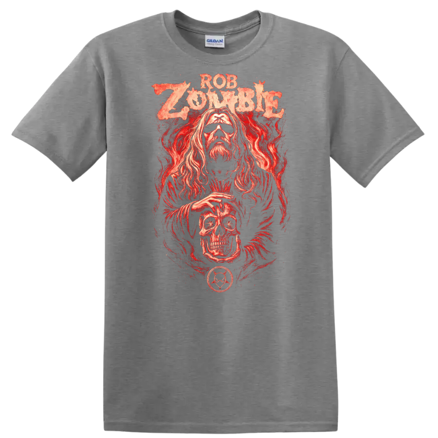 Rob Zombie Heavy Metal Album Art Style Red Graphic T Shirt - Sport Grey