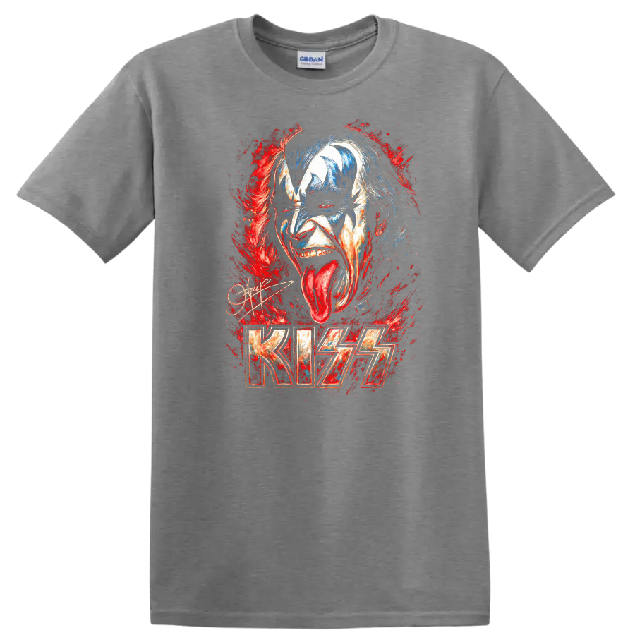 KISS Retro Rock Heavy Metal Face Paint Album Style T Shirt - Sport Grey