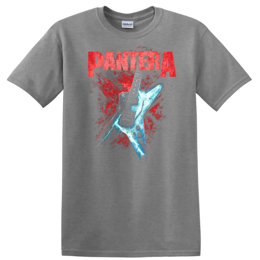 Pantera Retro Heavy Metal Guitar Splash T Shirt - Sport Grey