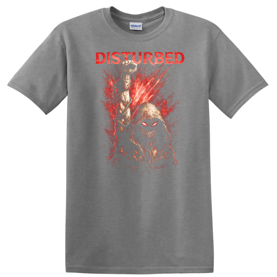 Disturbed Heavy Metal Band Style Graphic T Shirt Retro Rock Legend - Sport Grey