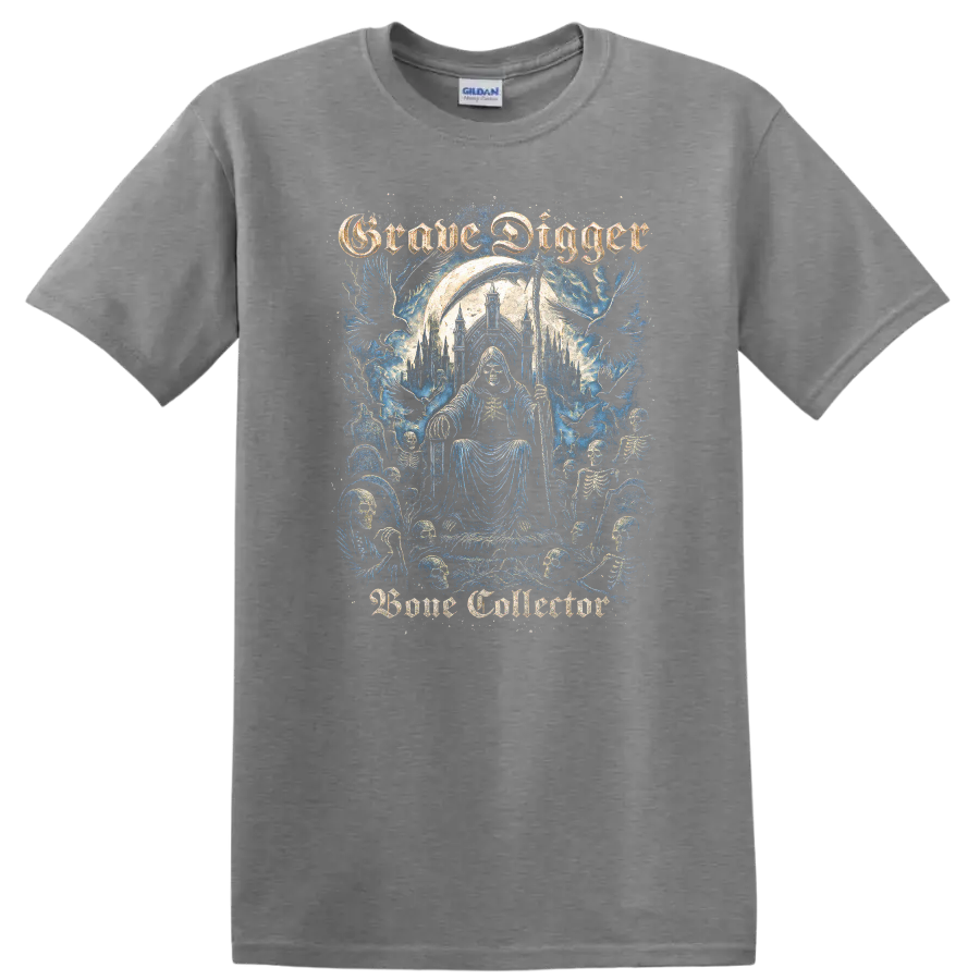 Grave Digger Gothic Skeleton Heavy Metal Band Style T Shirt - Sport Grey