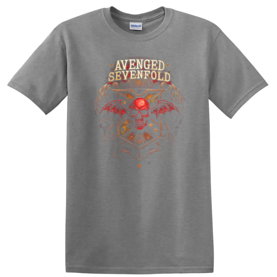 Avenged Sevenfold Retro Heavy Metal Skull Wings T Shirt - Sport Grey