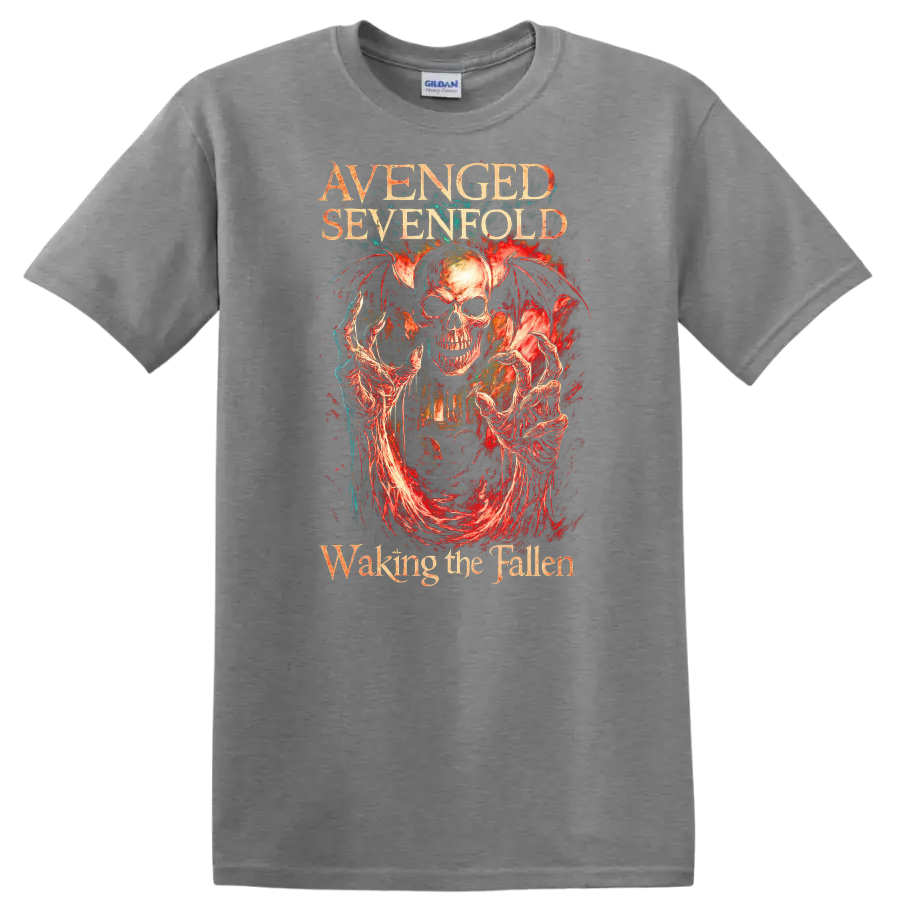 Avenged Sevenfold Retro Heavy Metal Skull Album Art T Shirt - Sport Grey