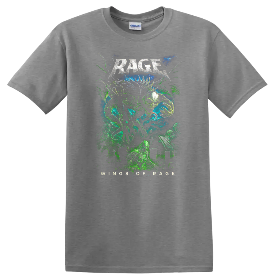 Rage Heavy Metal Album Cover Style Graphic T Shirt for Rock Fans - Sport Grey