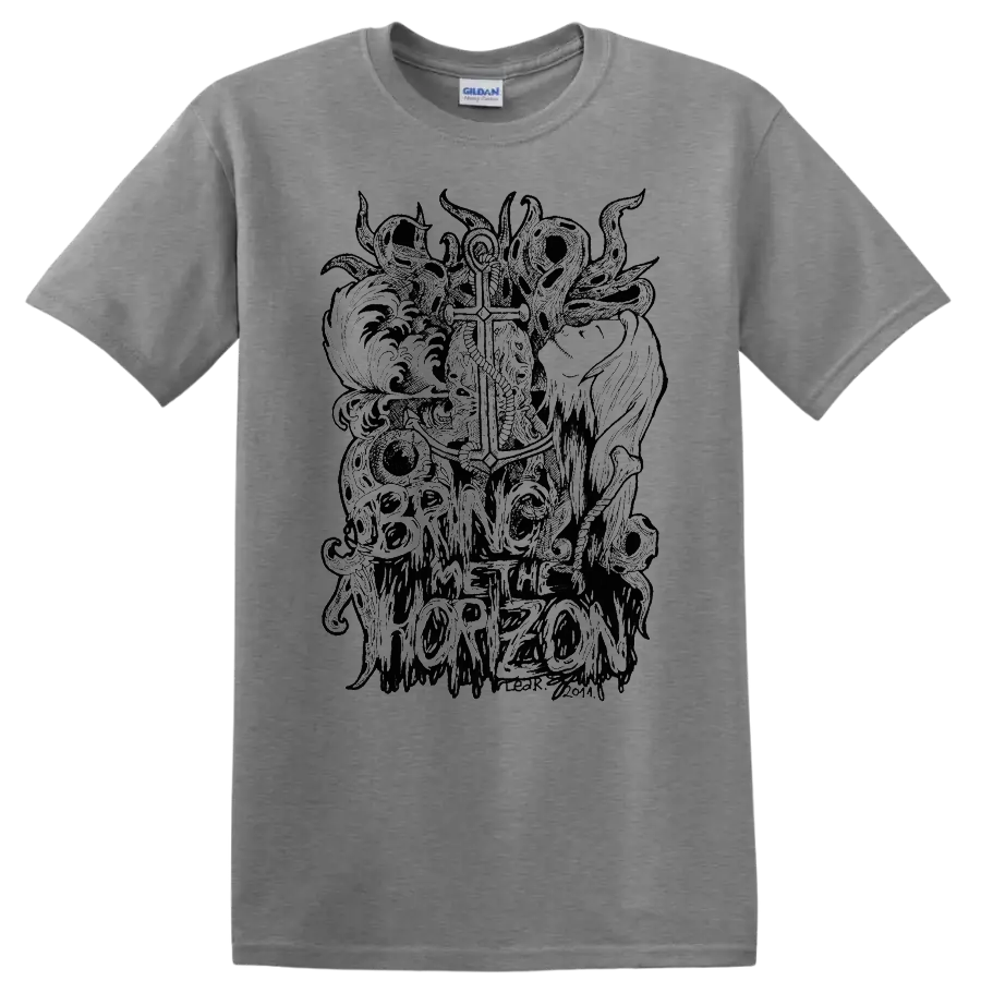 Bring Me The Horizon gothic skull and cross graphic print T - Sport Grey