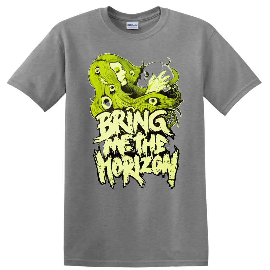 Neon green Bring Me The Horizon inspired horror-metal graphic T - Sport Grey