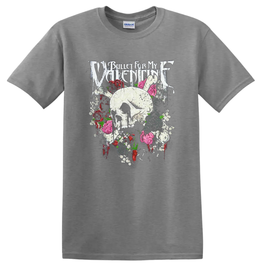 Bullet for My Valentine skull and roses graphic print T - Sport Grey