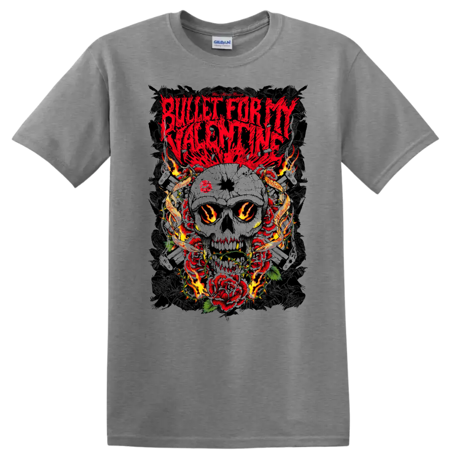Bullet For My Valentine skull and roses rock metal graphic print T - Sport Grey