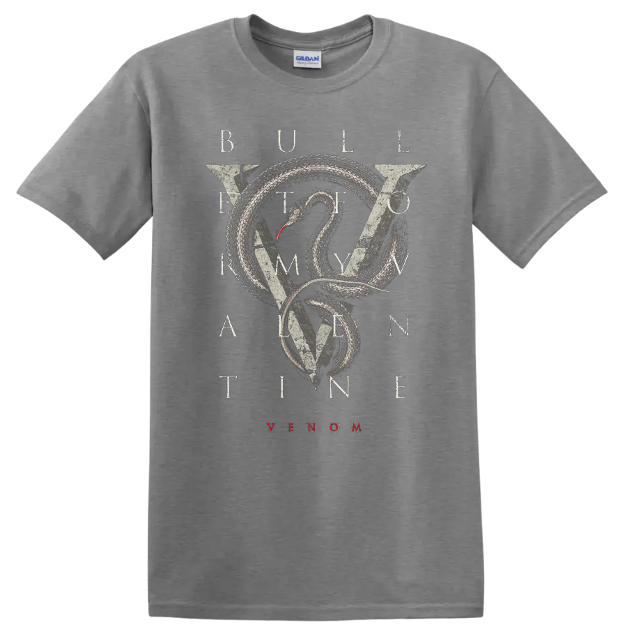 Bullet For My Valentine snake graphic with VENOM text on black T - Sport Grey