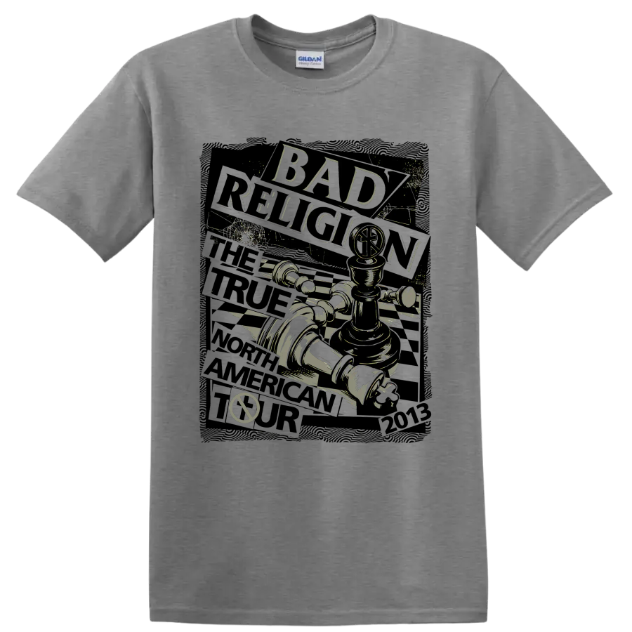 Bad Religion distressed punk rock chess graphic with bold lettering on a Sport Grey T Shirt