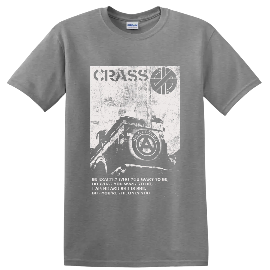 Crass punk rock anarchist collage graphic print on a Sport Grey T Shirt