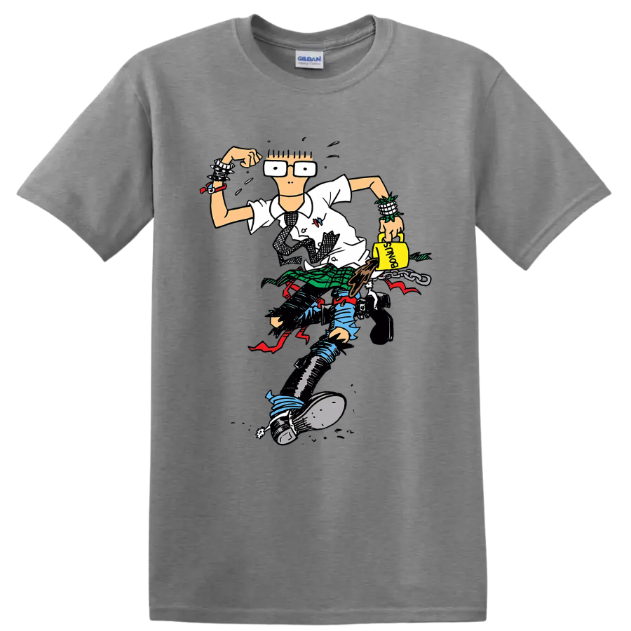 Descendents punk rock character illustration with oversized glasses and plaid details on a Sport Grey T Shirt
