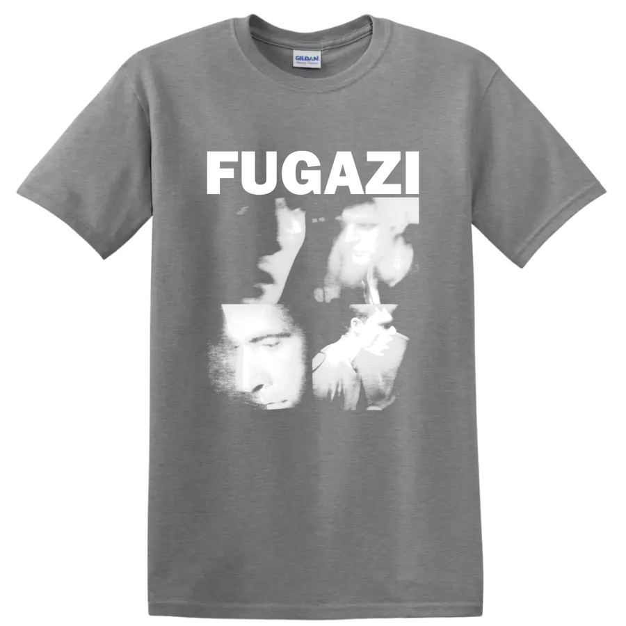 Fugazi distressed punk rock lettering graphic print on a Sport Grey T Shirt