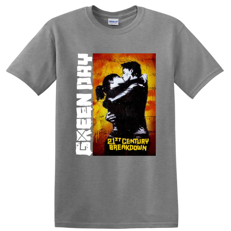 Green Day 21st Century Breakdown punk rock graphic with embracing couple on a Sport Grey T Shirt
