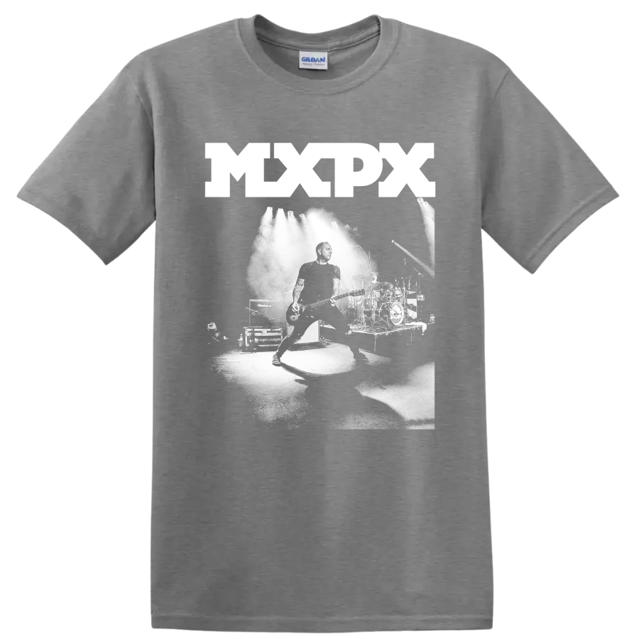 MxPx punk rock graphic print with bold lettering and monochrome illustration on a Sport Grey T Shirt