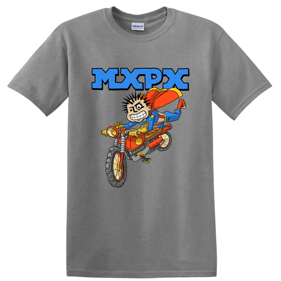 MxPx punk rock cartoon rider on dirt bike graphic on a Sport Grey T Shirt