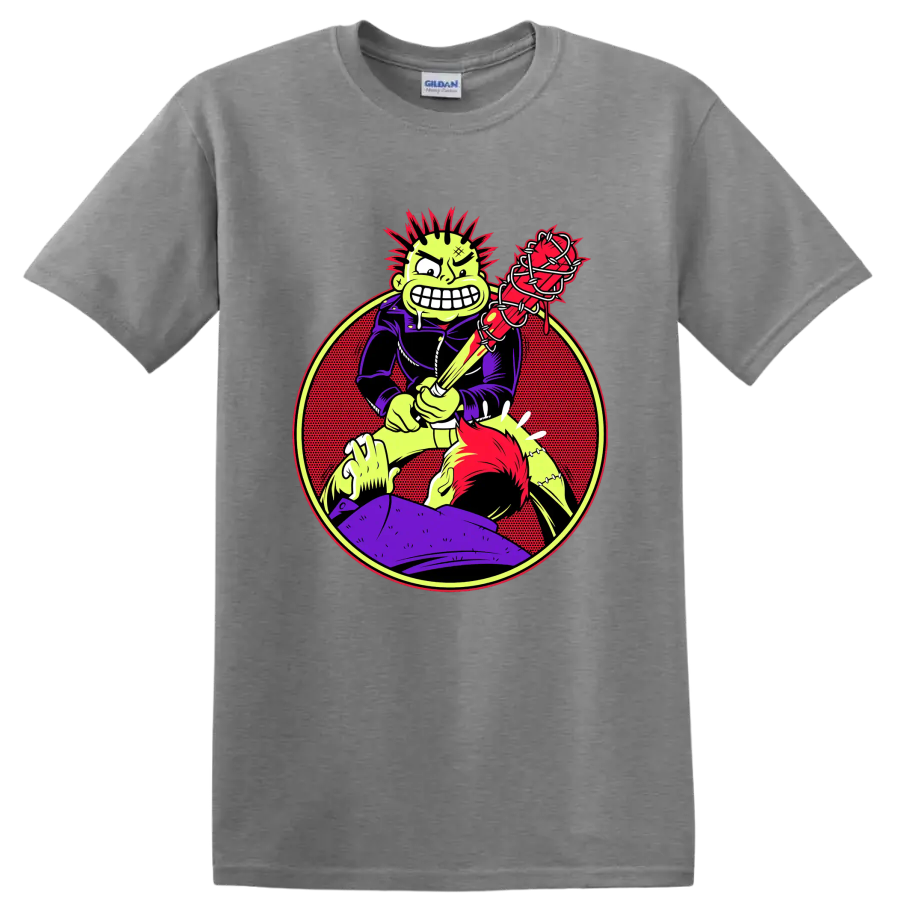 MxPx punk rock character with barbed wire bat graphic on a Sport Grey T Shirt
