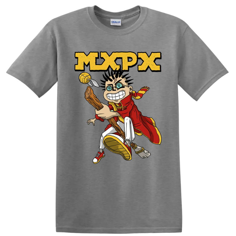 MxPx punk rock cartoon character graphic with distressed logo on a Sport Grey T Shirt