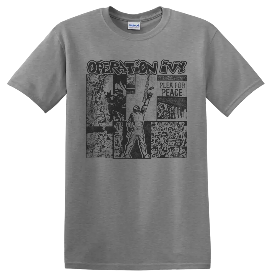 Operation Ivy distressed punk rock collage graphic on a Sport Grey T Shirt