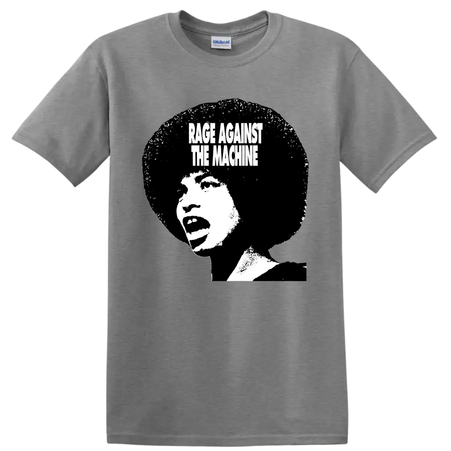 Rage Against the Machine distressed black and white portrait graphic on a Sport Grey T Shirt