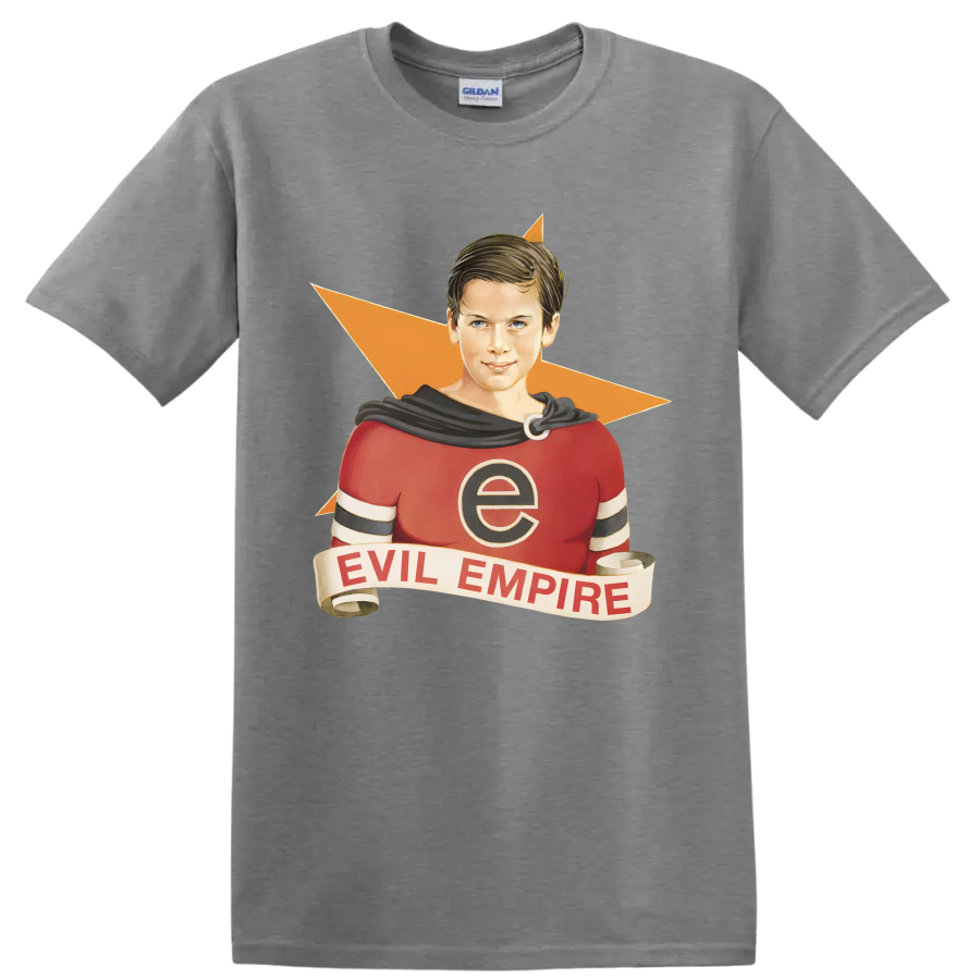 Rage Against the Machine Evil Empire vintage comic-style superhero graphic on a Sport Grey T Shirt