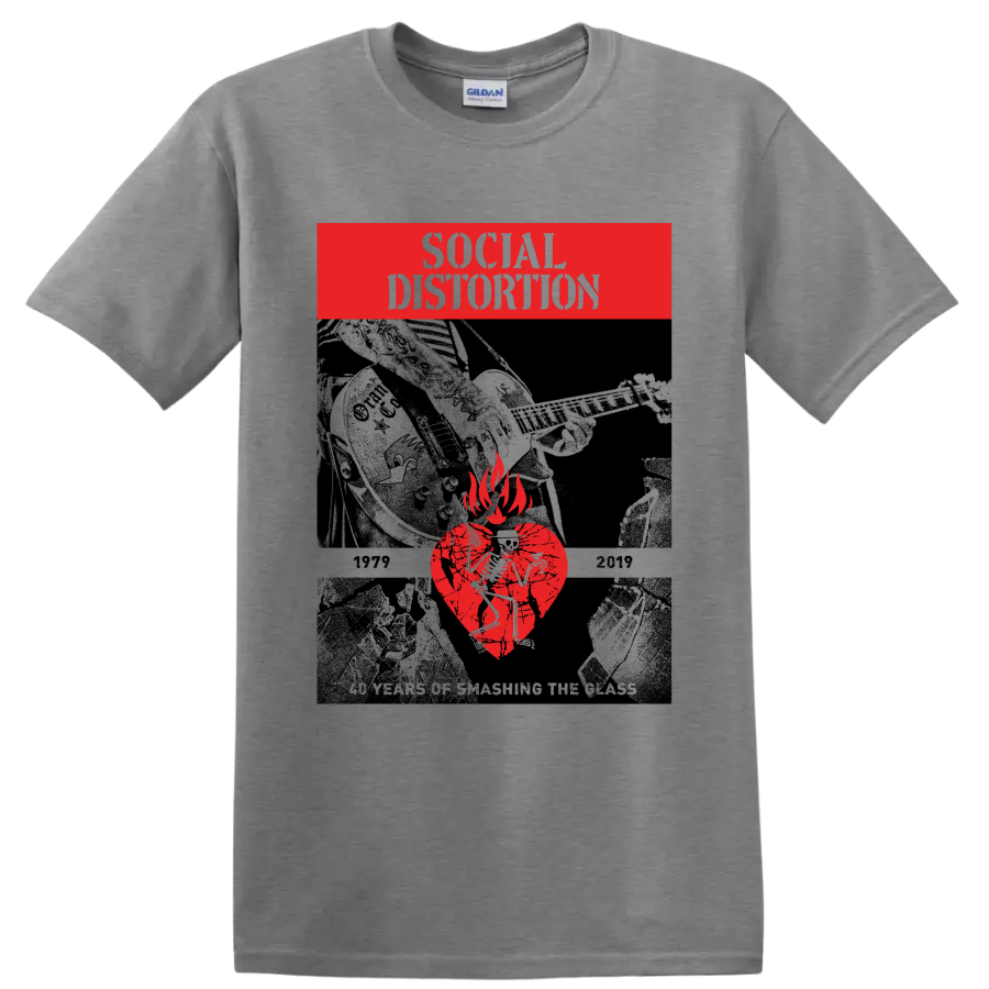 Social Distortion cracked heart flame punk rock graphic on a Sport Grey T Shirt