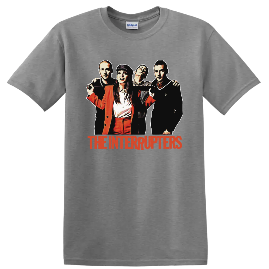 The Interrupters punk rock band portrait with red band name graphic on a Sport Grey T Shirt