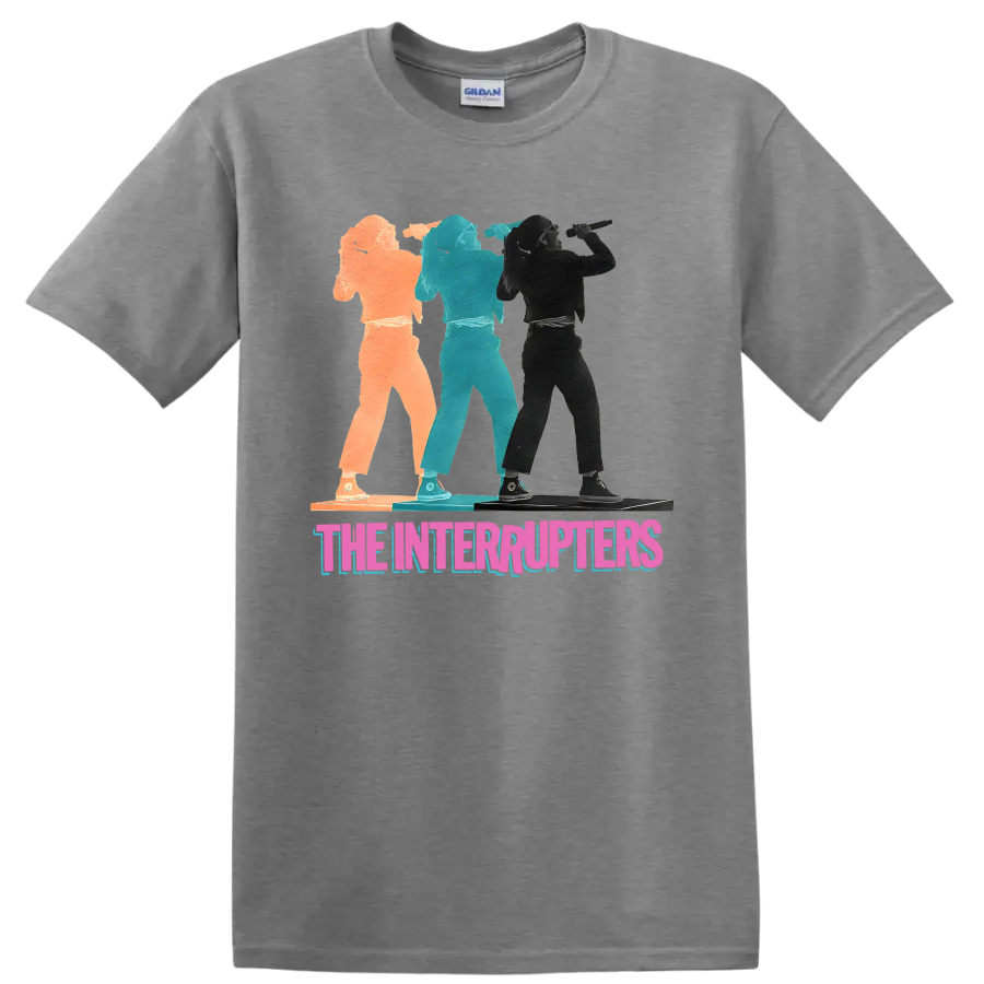 The Interrupters punk rock band graphic with three distressed performer silhouettes on a Sport Grey T Shirt