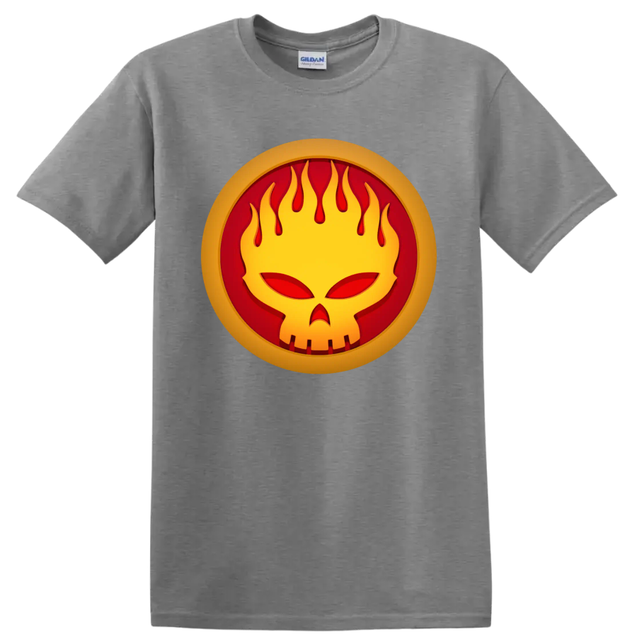The Offspring flaming face punk rock logo graphic on a Sport Grey T Shirt