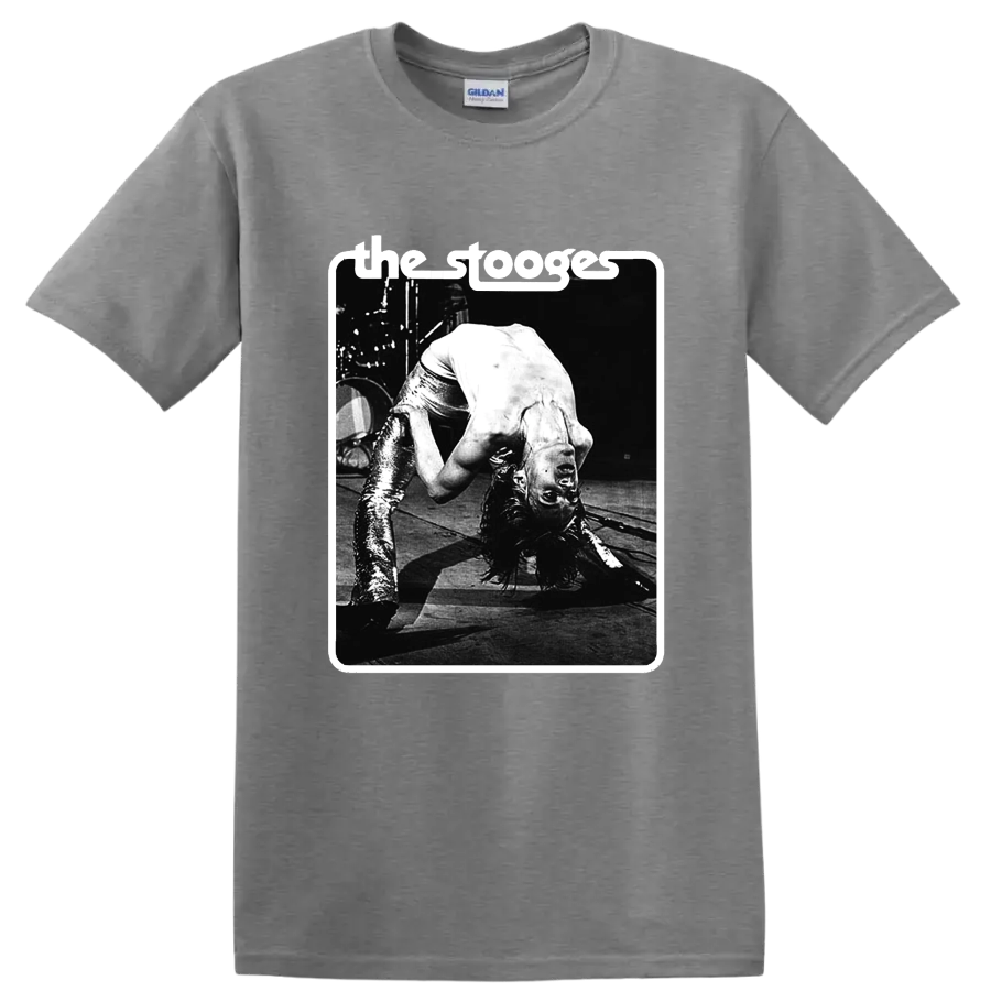 The Stooges black-and-white punk rock live performance graphic on a Sport Grey T Shirt