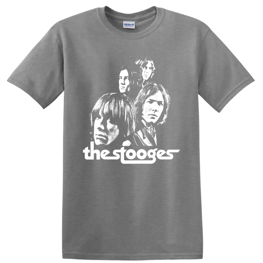 The Stooges high-contrast punk rock band portrait graphic on a Sport Grey T Shirt