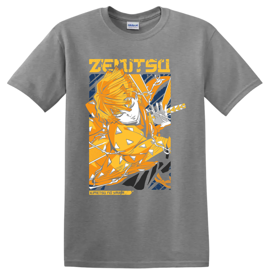 Zenitsu Agatsuma lightning-inspired anime action graphic on a Sport Grey T Shirt